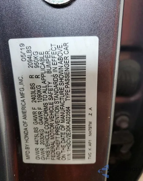 2019 Honda Accord Sport from USA, damaged, VIN 1HGCV2E30KA023564